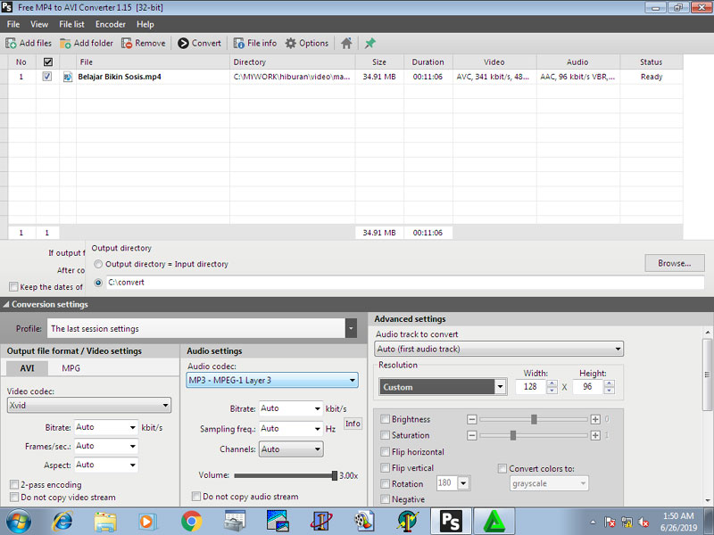 Screenshoot dari convert ke avi